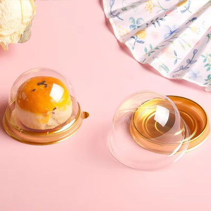 100pcs Round Gold Plastic Bakery Food Packaging Boxes for Cake Dessert Packaging