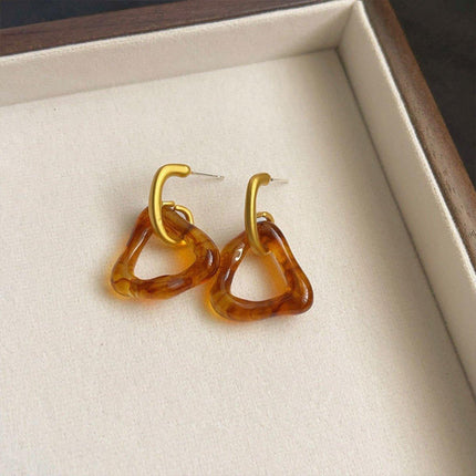 Retro Geometric Triangle Coffee Beige Earrings Women Girls Trendy Fashion