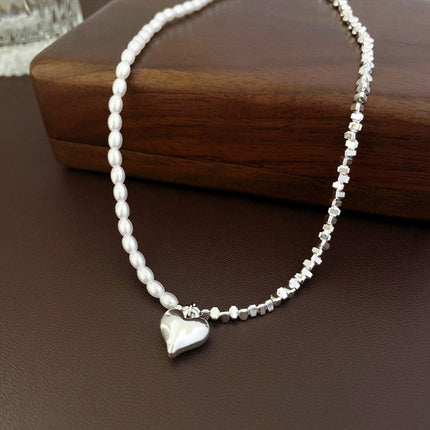 Elegant Simple Silver Heart Necklace with Freshwater Pearl Perfect Gift Jewelry