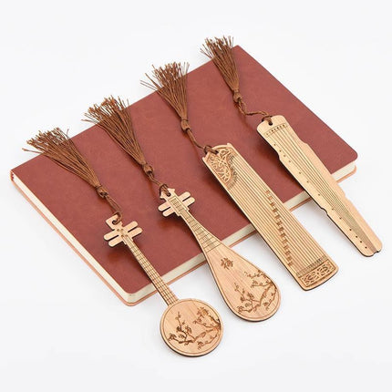 Chinese Style Bass Book Folder Book Clip Bamboo Bookmark Guitar Bookmark Lable - Aimall
