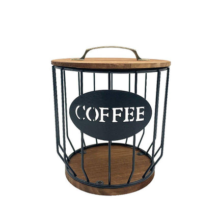 Iron Wood Coffee Capsule Storage Basket Decor Organizer for Kitchen Living Room