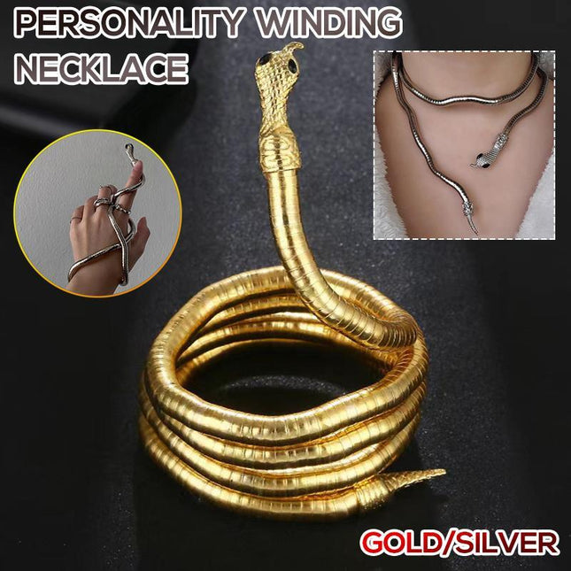 Adjustable Punk Snake Choker Necklace & Flexible Wrap Bracelet Collar Setllar - Aimall