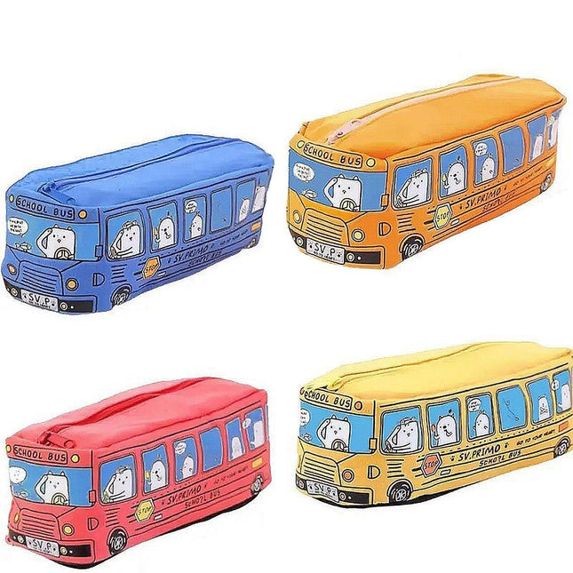 4PCS Large Capacity Cartoon Bus Pencil Case Stationery Storage Bag for School or Gifts