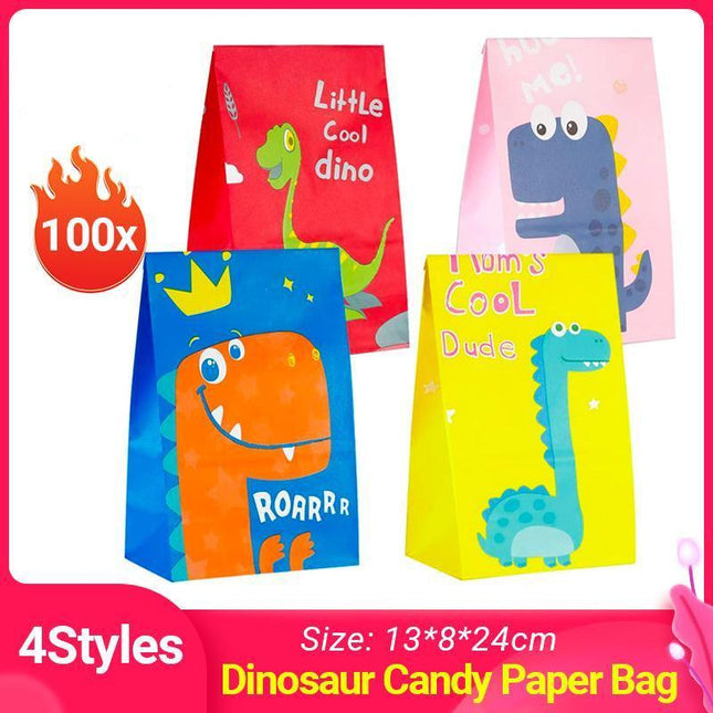 100PCS Kraft Paper Party Bag Seal Birthday Favor Kids Dinosaur Candy paper bag Aimall