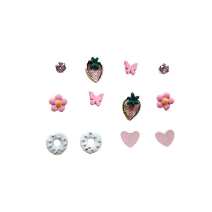 Cute Pink Stud Earrings Set for Women Girls Simple Fashion Jewelry Accessories