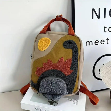 Dinosaur Canvas School Backpack Cartoon Shoulder Bag for Kids Small Travel Bag