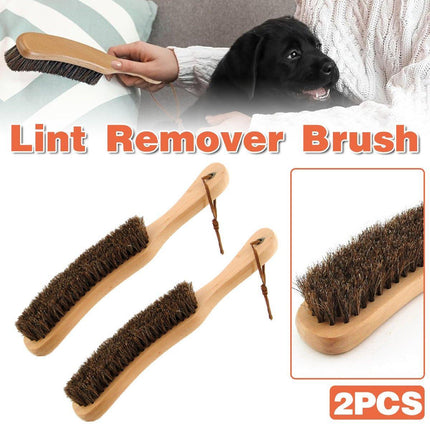 2PCS Wooden Handle Horsehair Clothes Brush Dust Remover Household Cleaning Brush