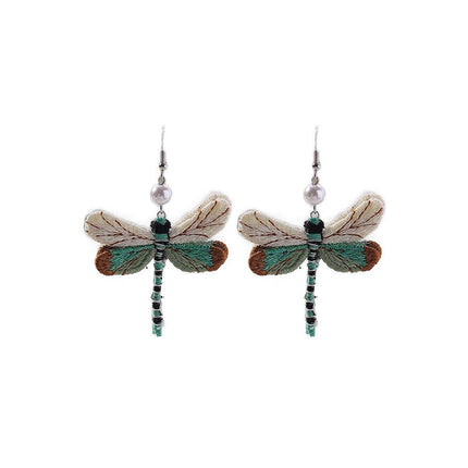 Vintage Dragonfly Earrings Ethnic Fabric Dangle Jewelry for Women Fashion