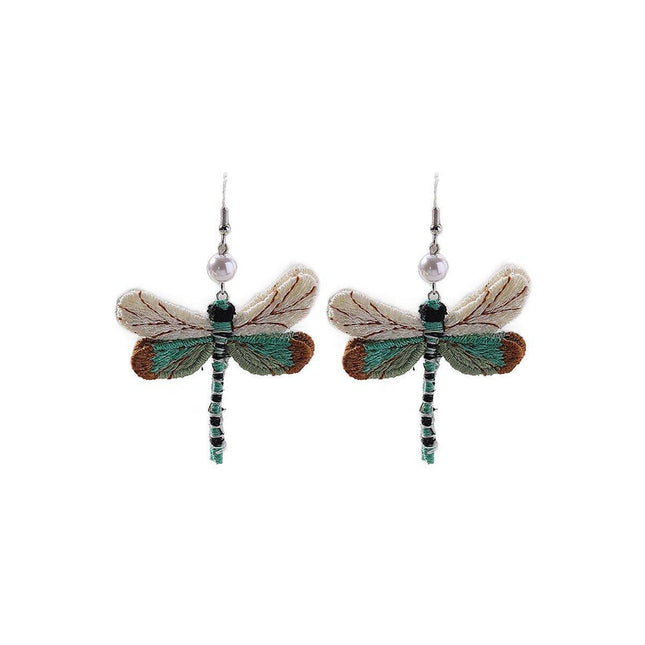 Vintage Dragonfly Earrings Ethnic Fabric Dangle Jewelry for Women Fashion