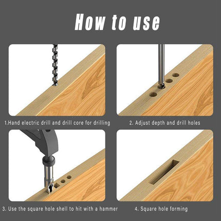 3x Square Hole Mortising Chisel Drill Bit Woodworking Saw Tools for Drilling