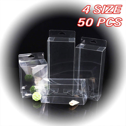 50pcs Transparent Gift Boxes with Hooks Clear Packaging Storage Containers