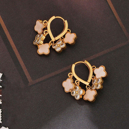 Original Fashion Simple Zircon Four-leaf Clover Earrings Luxury Elegant