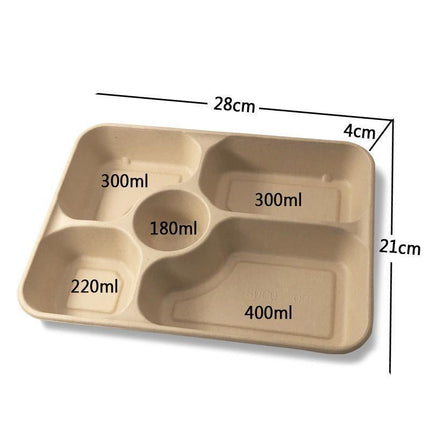 25/50pcs Biodegradable Lunch Box Microwaveable Tray with Compartment Paper Lid