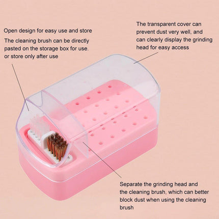 Nail Drill Bit Holder 30 Hole Dustproof Organizer Display Storage Box Nail Tool