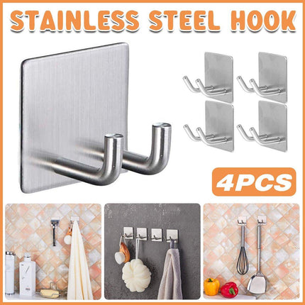 4pcs No Punch Hooks Powerful Adhesive Wall Mounted Metal Kitchen Hooks Set
