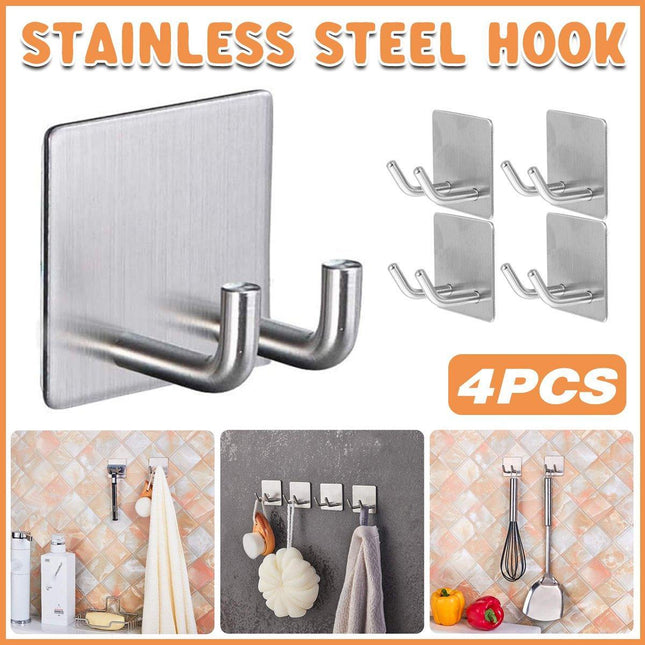 4pcs No Punch Hooks Powerful Adhesive Wall Mounted Metal Kitchen Hooks Set