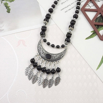 Vintage Ethnic Crescent Leaf Fringe Headpiece Forehead Chain Boho Fashion