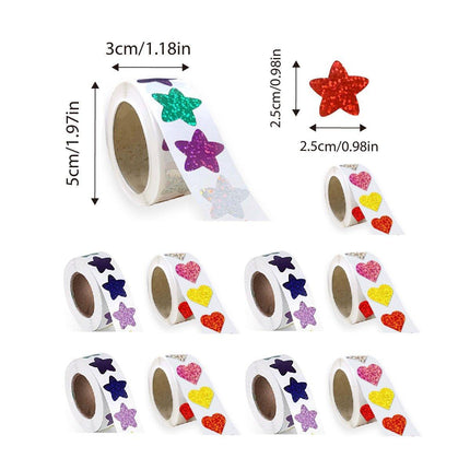 10PCS Self-Adhesive Star Heart Stickers 500/Roll Reward Chart Decoration Labels