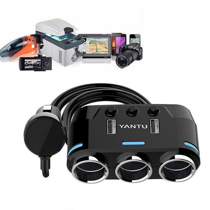 3 Way Multi Car Cigarette Lighter Socket Splitter Dual USB Charger/Power Adapter - Aimall