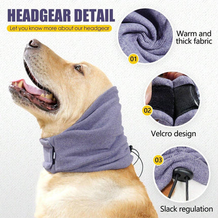 Pet Dog Cat Grooming Ear Cover Reduce Noise Calming Earmuffs Winter Warm Hood