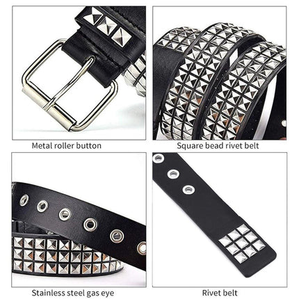 2PCS Square Rivet Belt Punk Style Jeans Waist Belt for Men and Women Fashion