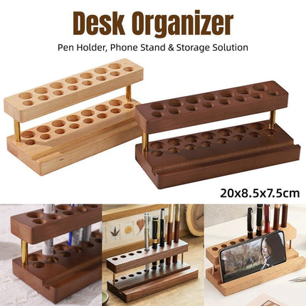 Wooden Desktop Organizer Knife Storage Rack Mobile Phone Stand Stationery Holder