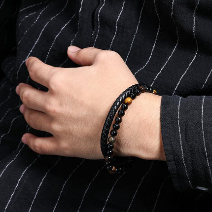 Tiger Eye Natural Stone Beaded Bracelet Women Men Elasticity Bangle hand Jewelry - Aimall