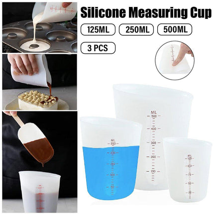 3PCS Silicone Measuring Cups 125ml 250ml 500ml Double Scale Baking Milk Cup Set