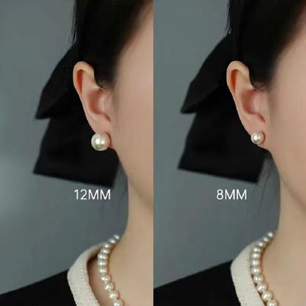 Delicate 925 Sterling Silver 8,10,12,14mm Natural Freshwater Pearl Stud Earrings - Aimall