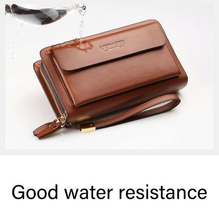 Commuter Clutch Bag for Men Long Leather Wallet Handbag Casual Travel Purse
