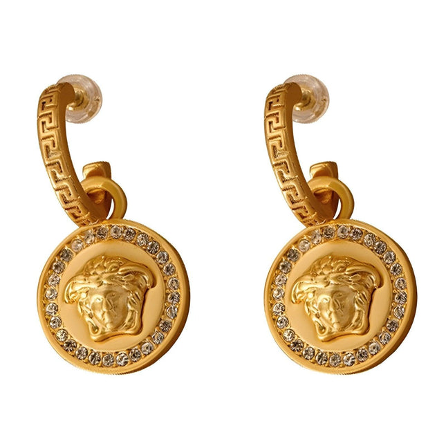 Vintage Medusa Portrait Round Earrings Elegant Fashion Jewelry for Women Gift