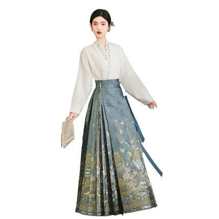 Spring Autumn Hanfu for Women Chinese Style Daily Wear Improved Horse Skirt
