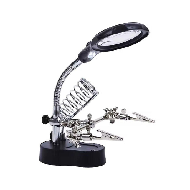 LED Magnifier Stand Holder Soldering Iron Tool Third Hand Helping Station