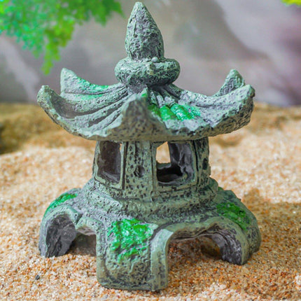 Chinese Fish Tank Decoration Hexagonal Pavilion Aquascape Ornament for Aquarium