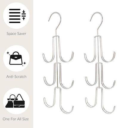 2X Purse Hanger Organizer for Closet Purses 6Storage Capacity Hook Wardrobe Rack
