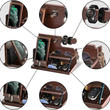 Wooden Mobile Phone Holder Desk Organizer Multifunctional Storage Shelf Stand