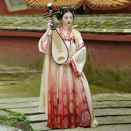 Embroidery Hanfu Tang Style Half Arm Upper Garment Chest Length Skirt Improved - Aimall