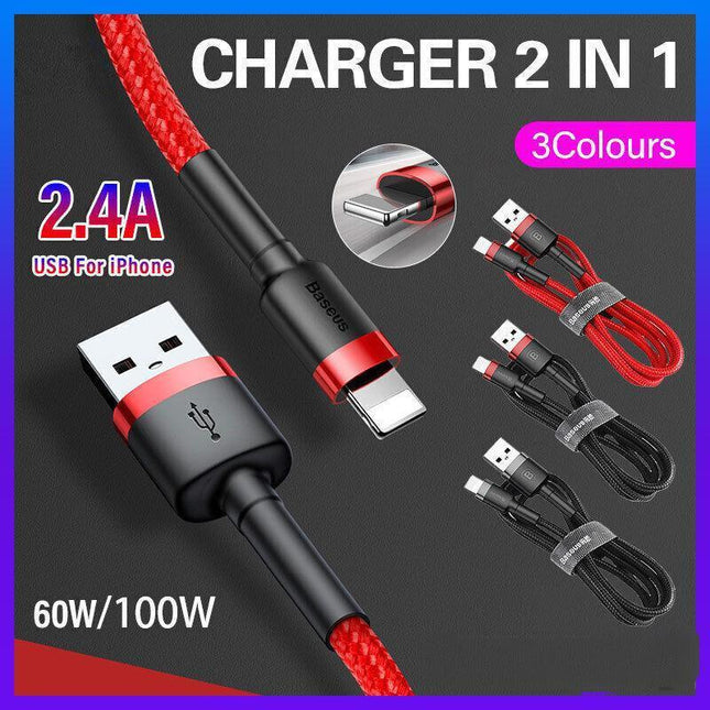Baseus USB Charging Cable Data Charger Cord For iPhone 13 12 11 XS XR 8 7 iPad 2PCS 2M - Aimall