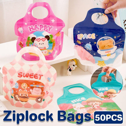 50PCS Cartoon Ziplock Snack Bags Shaped Food Storage Treat Pouches for Parties
