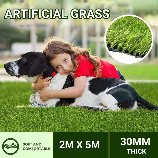 10SQM Artificial Grass Synthetic Turf Lawn 2x5m Fake Plant Plastic 30mm Height