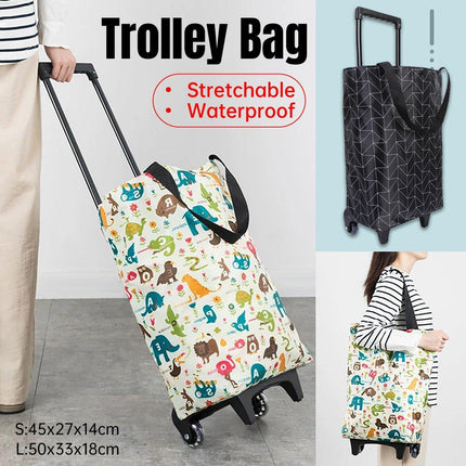 Lightweight Folding Shopping Cart Trolley with Wheels Retractable Tote Bag