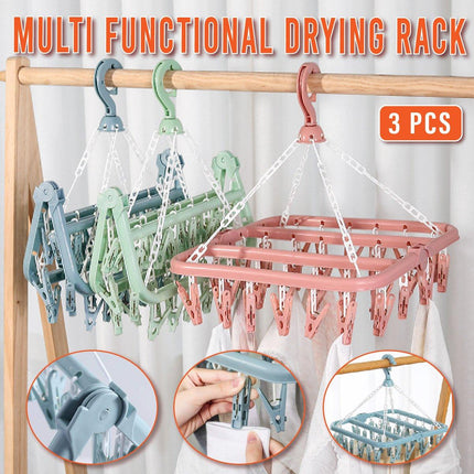 3PCS Multifunctional Plastic Clothes Drying Rack Hanging Rack Sun Rack Clips
