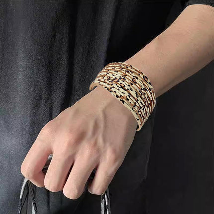 Multiple Gradient Leather Wristband Bracelet Bangle Magnetic Clasp Bracelet - Aimall