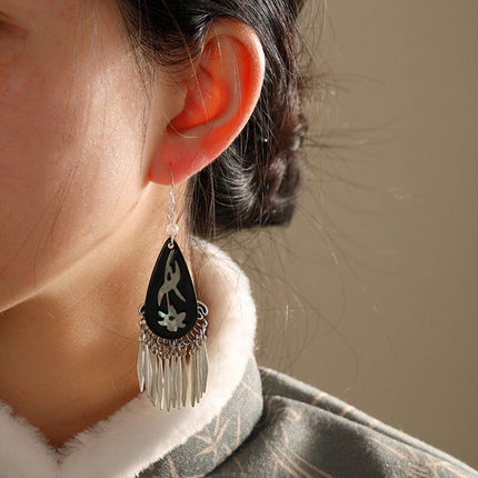 Elegant Chinese Style Silver Tassel Fringe Earrings Women Fashion Jewelry
