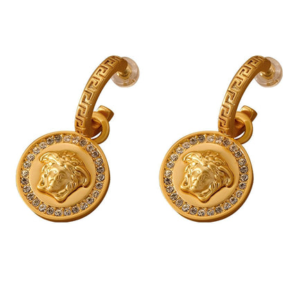 Vintage Medusa Portrait Round Earrings Elegant Fashion Jewelry for Women Gift