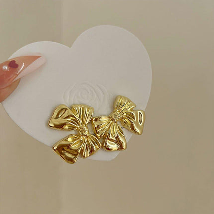 Gold Bow Earrings Women Fashion Stud Jewelry Simple Elegant Gift