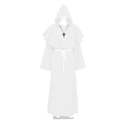 Medieval Friar Hooded Robe Monk Cross Necklace Renaissance Cosplay Costume AU - Aimall