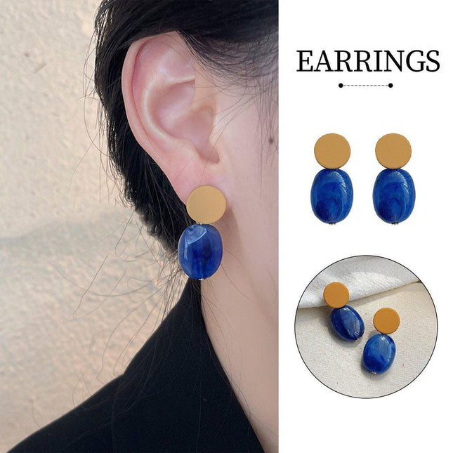 Modern Clashing Blue Earrings For Women Vintage Style Elegant Statement Jewelry