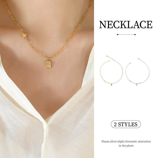 French Light Luxury Style Square Pendant Clavicle Chain Handmade Necklace Women