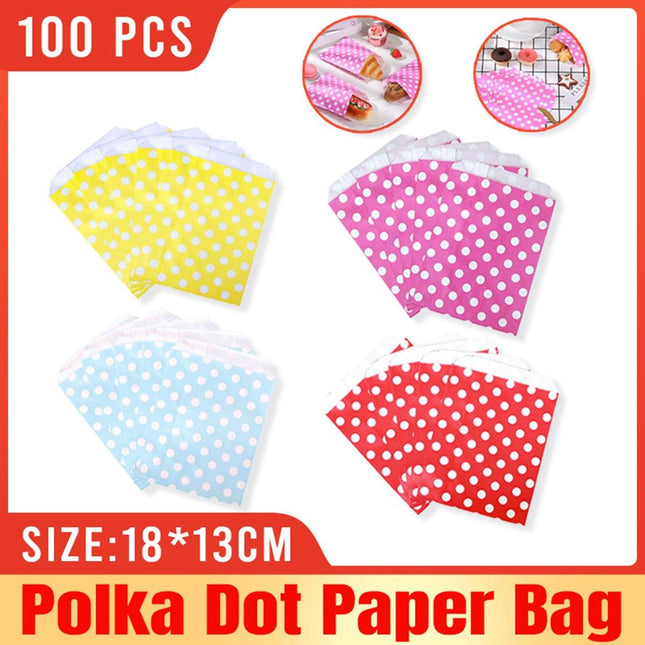 100pcs Colourful Polka Dot Paper Bags for Food Desserts Party Treats Packaging